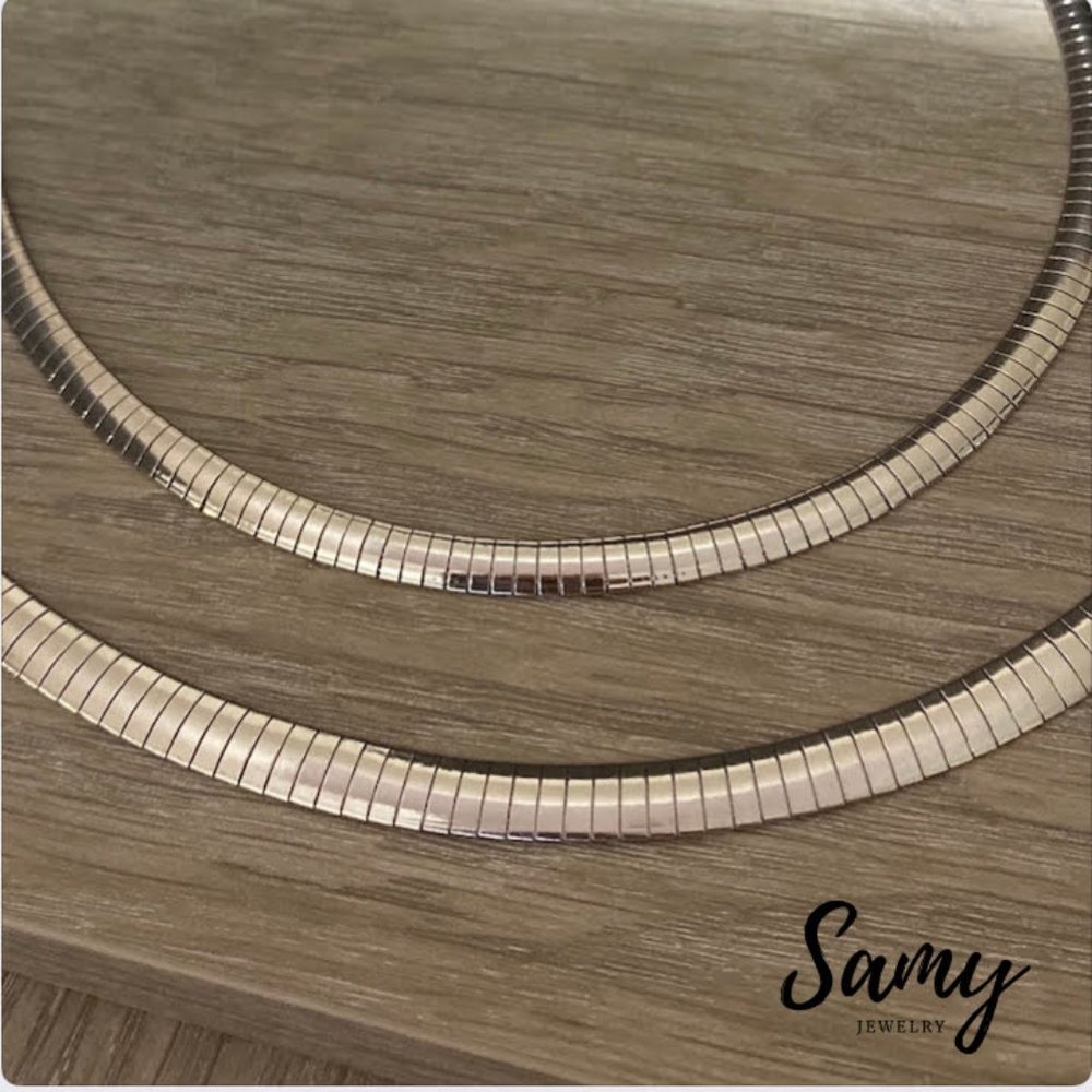 Silver Omega Necklace 6mm 8mm Flat Choker Durable Steel Collar Chain Minimalist